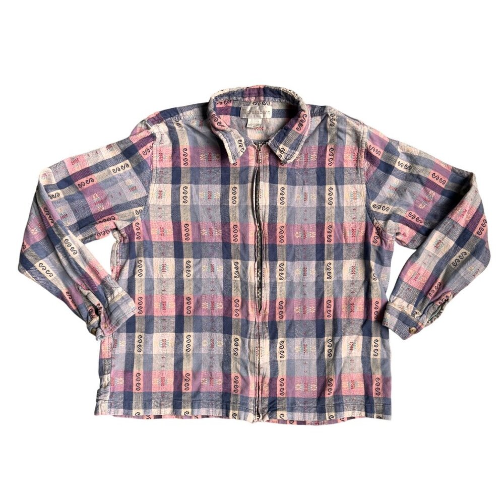 2/$18 SALE! Vtg Dressbarn Jacket Womens XL Plaid Zip Metallic Shacket